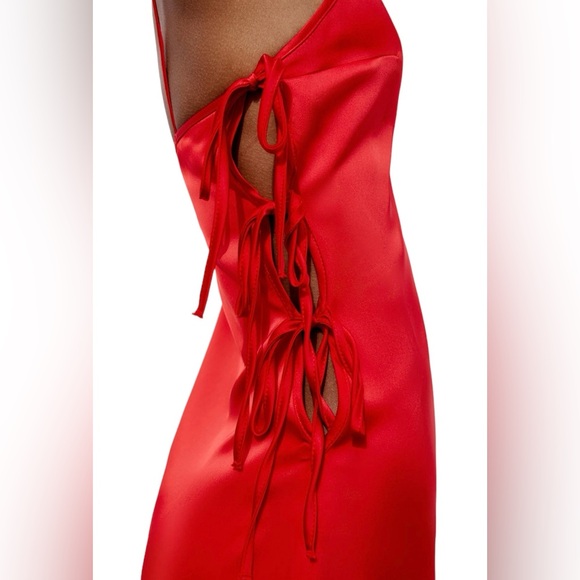 Zara New Womens Red Tied Satin Effect Midi Dress XS Open Back Slit, Lining, Zip - Picture 5 of 8